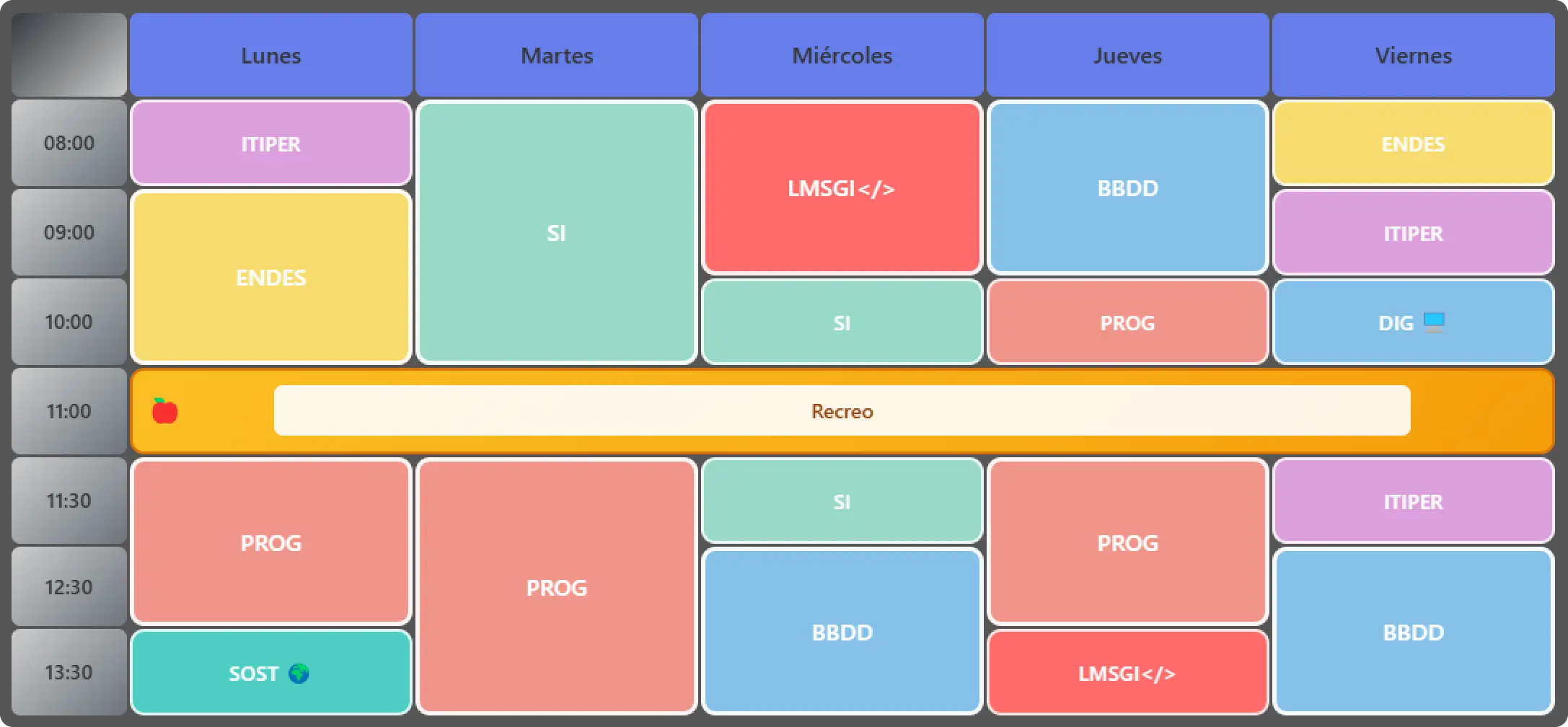 Ejemplo de horario académico